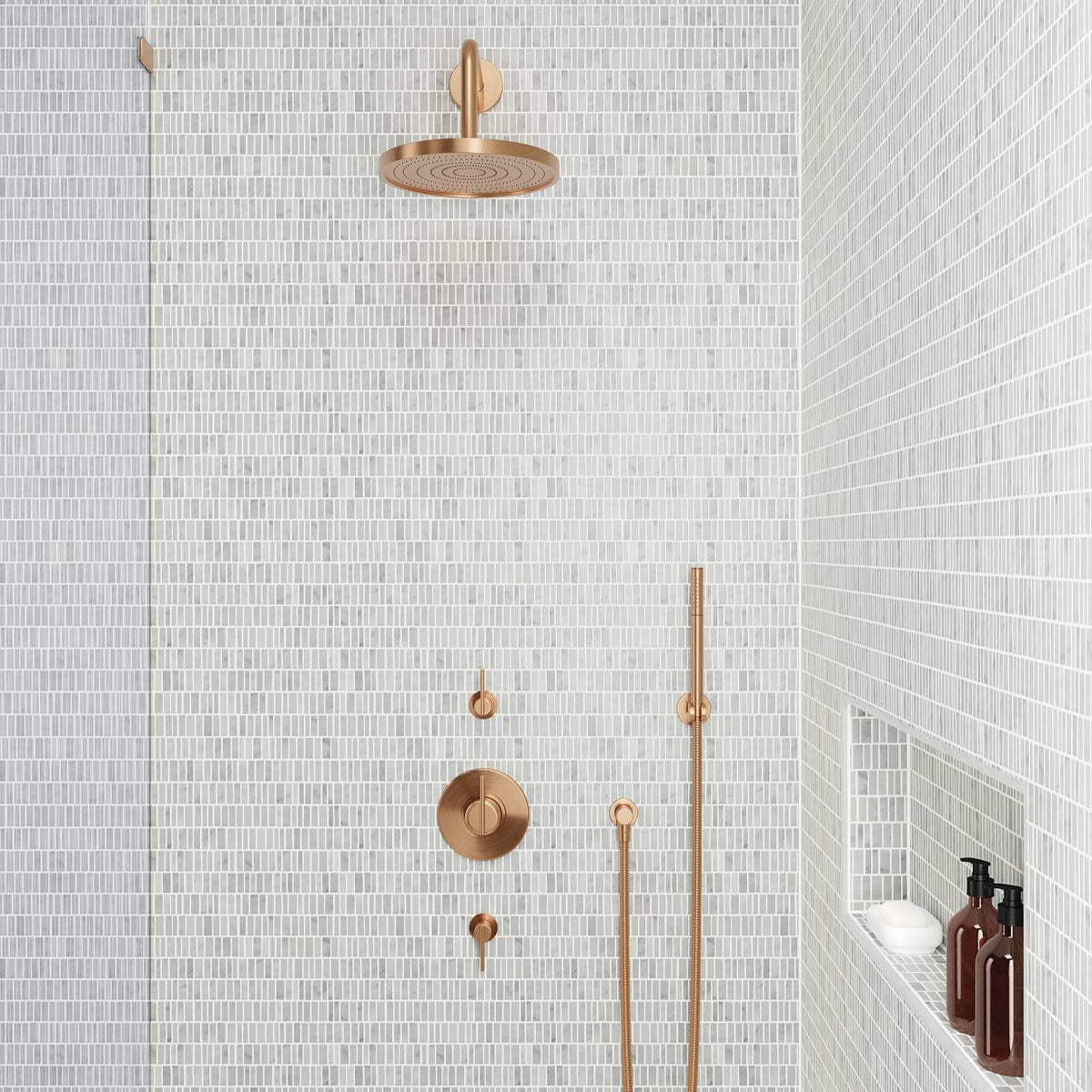 Bedrosians Monet White Carrara 12-in x 12-in Honed Marble Mosaic Brick Tile (5.1 sq. ft./Carton)