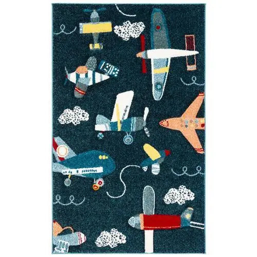 Safavieh Carousel Kids Planes 3 x 5 Navy/Ivory Indoor Kids Throw Rug