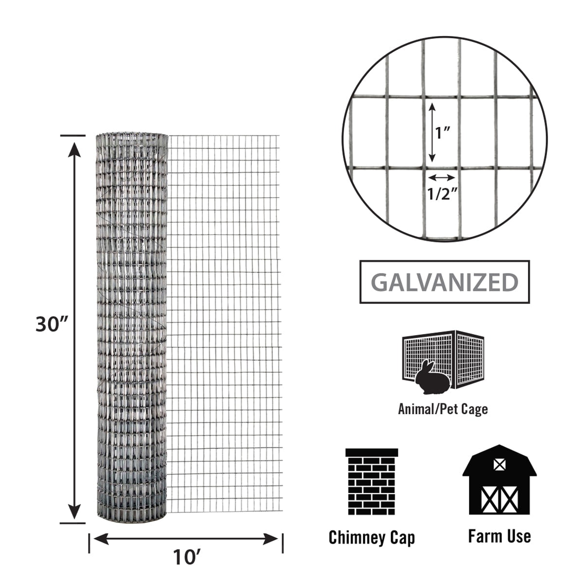 IRONRIDGE Galvanized Steel Welded Wire Rolled Fencing - 10ft x 2.5ft