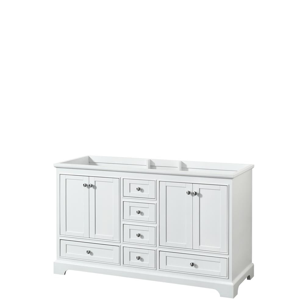 Wyndham Collection Deborah 60-in White Bathroom Vanity Base Cabinet without Top, Polished Chrome Hardware