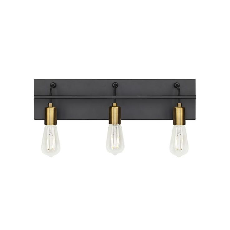 Tae 36 in. W 5-Light Black Industrial Metal Bathroom Vanity Light with Aged Brass Socket Cups and Black Cords