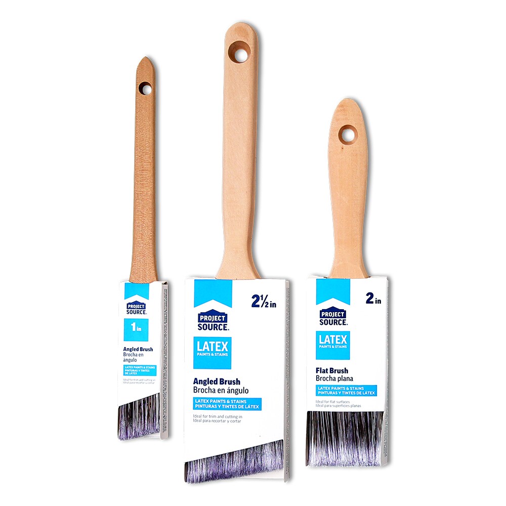 Project Source Blue Hawk 3-Pack Polyester Flat & Angled Paint Brush Set, 1-in, 2-in, 2.5-in