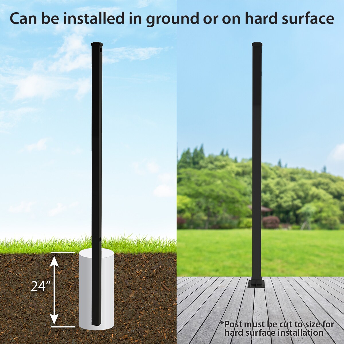 Ironcraft 2-in W Black Powder Coat Aluminum Flat-top Yard Corner Fence Post