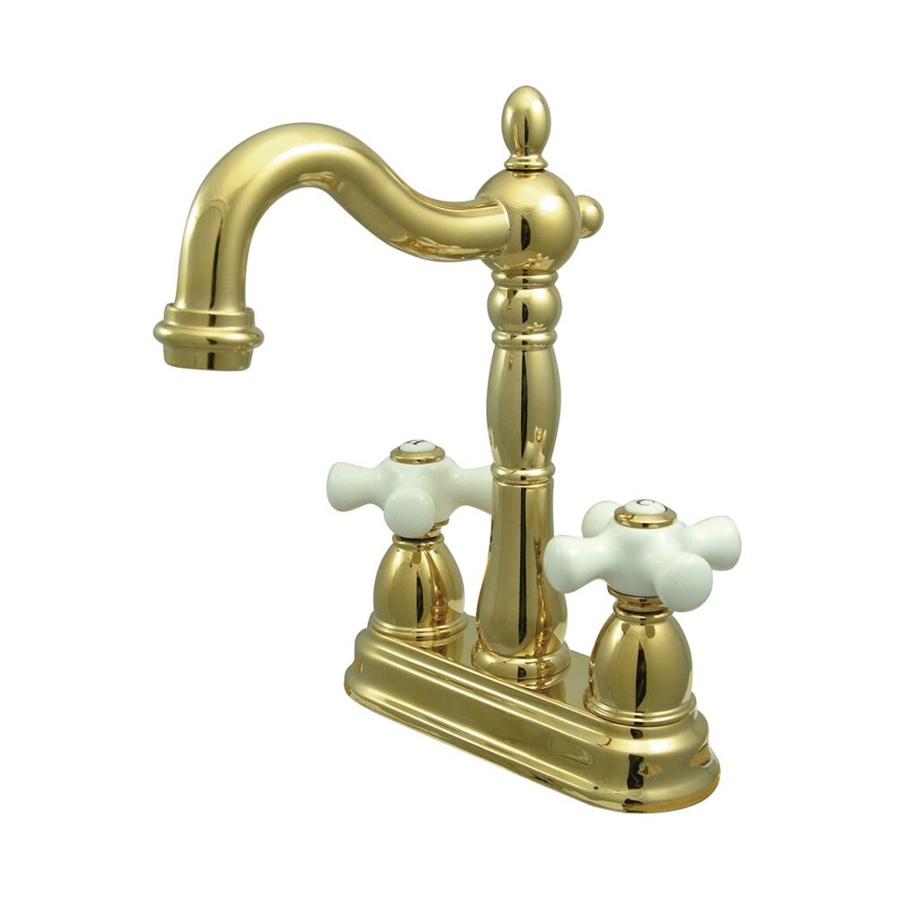 Elements of Design New Orleans Polished Brass 2-Handle Deck-Mount Bridge Kitchen Faucet with Deck Plate