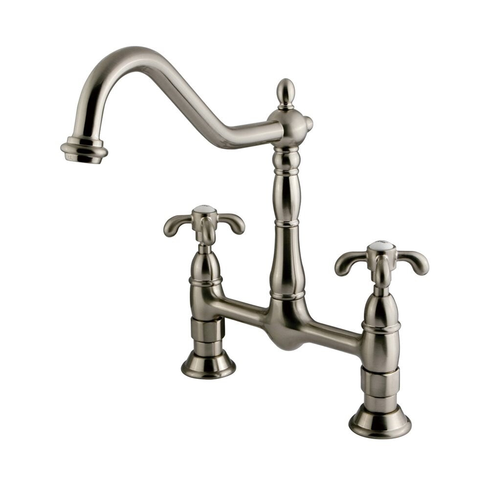 Elements of Design French Country Brushed Nickel 2-Handle Deck-Mount Bridge Kitchen Faucet