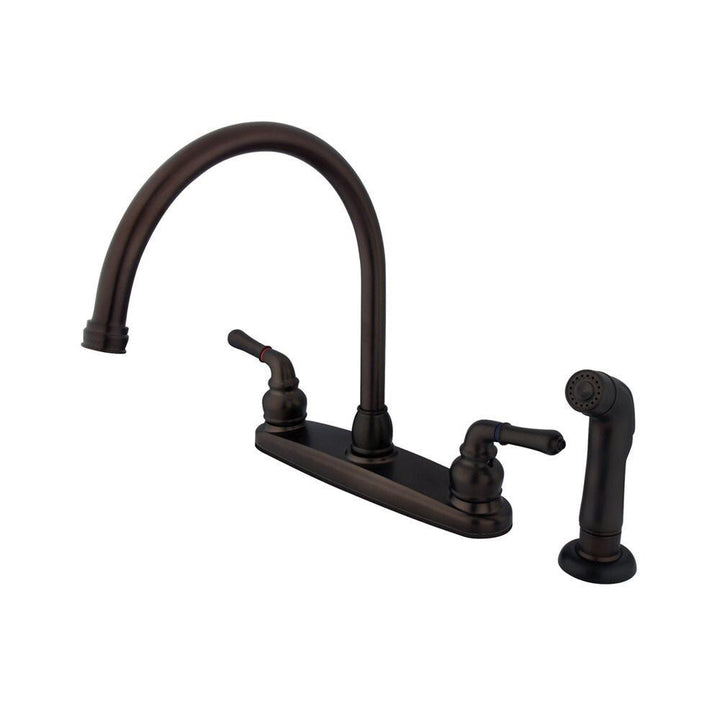 Elements of Design Magellan Oil-Rubbed Bronze 2-Handle Deck-Mount High-Arc Kitchen Faucet with Side Sprayer and Deck Plate