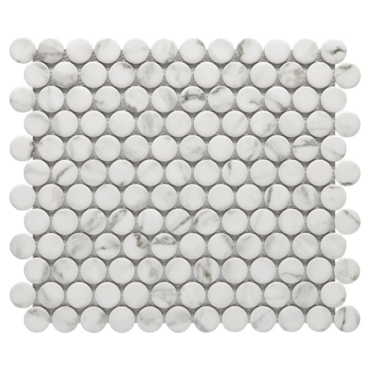 San Giorgio Carrara Catalina 1 in. Penny Porcelain Mosaic Tile - 12 x 12 Sheet