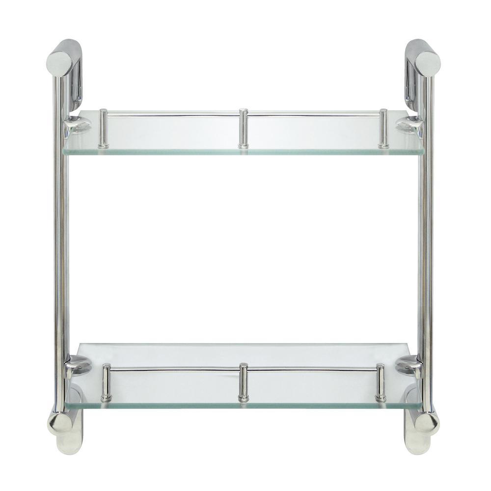 Oval 14.75 in. W Double Glass Wall Shelf with Pre-Installed Rails in Satin Nickel - Super Arbor