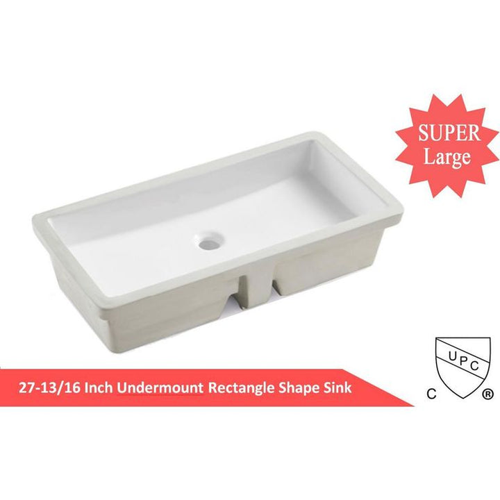 Kingsman Hardware 27-13/16 in. Rectangle Undermount Vitreous Glazed Ceramic Lavatory Vanity Bathroom Sink in Pure White