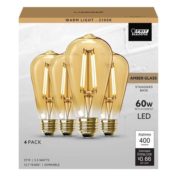 Feit Electric 60-Watt Equivalent ST19 Dimmable Amber Glass Vintage Edison LED Light Bulb With Vertical Filament Warm White (4-Pack)