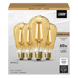 Feit Electric 60-Watt Equivalent ST19 Dimmable LED Amber Glass Vintage Edison Light Bulb With Straight Filament Warm White (16-Pack)