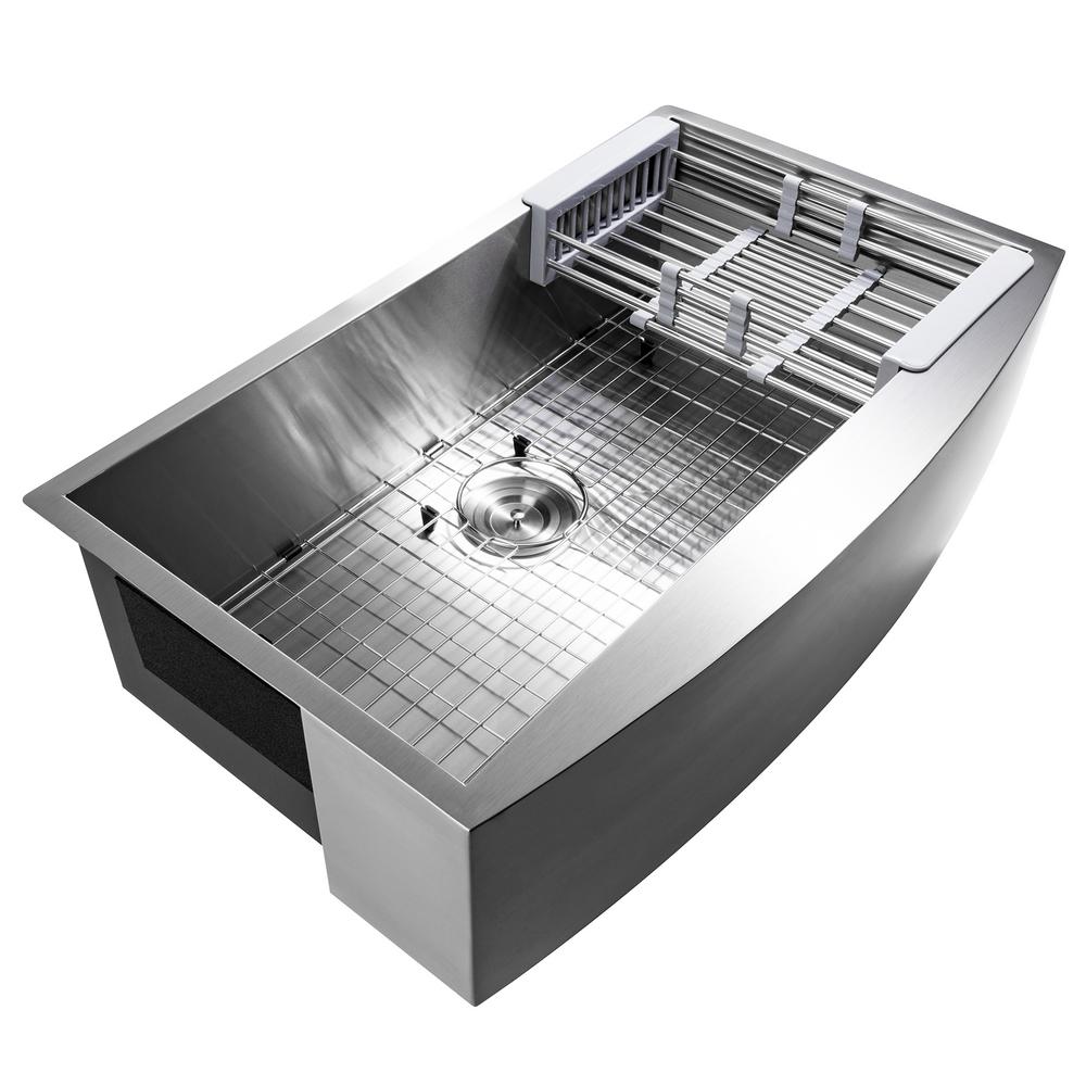Handcrafted All-in-One Farmhouse Apron Front Stainless Steel 33 in. x 20 in. x 9 in. Single Bowl Kitchen Sink
