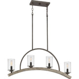 Quoizel Arley 4-Light Rustic Black and Faux Weathered Wood Farmhouse Chandelier, 32-in Linear