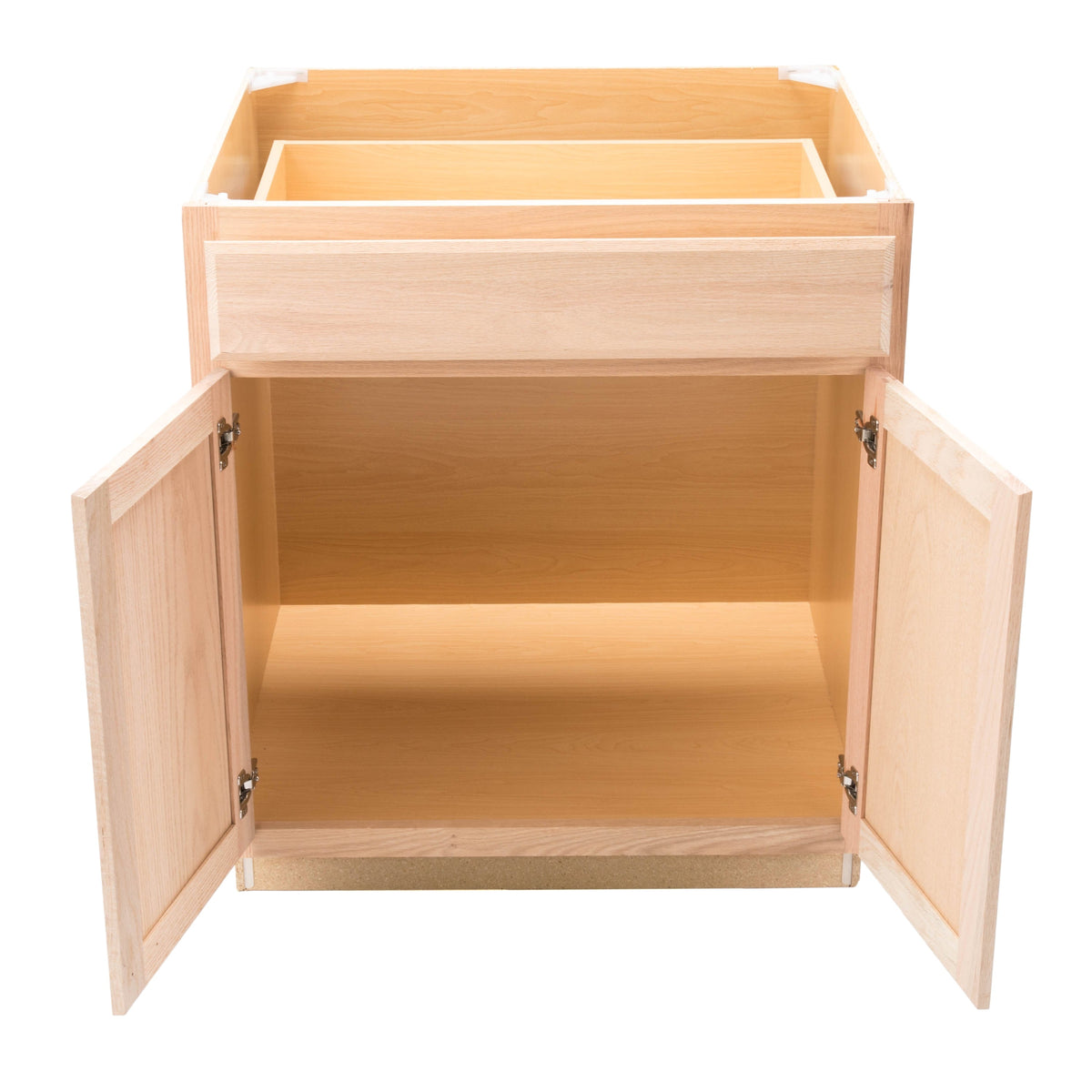 Project Source Oak Brook 30-in W x 35-in H x 23.75-in D Unfinished Oak Door and Drawer Base Cabinet, Fully Assembled