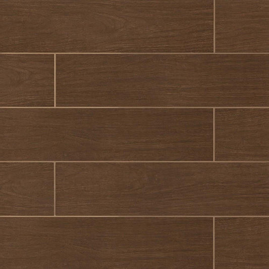 Bedrosians Heathland 6-in x 24-in Wood Look Porcelain Field Tile in Walnut