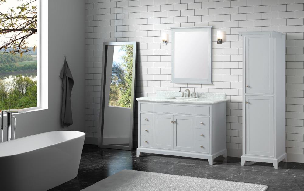 Aurora 49-in Bathroom Vanity with Carrara Marble Top, Light Gray, Single Sink