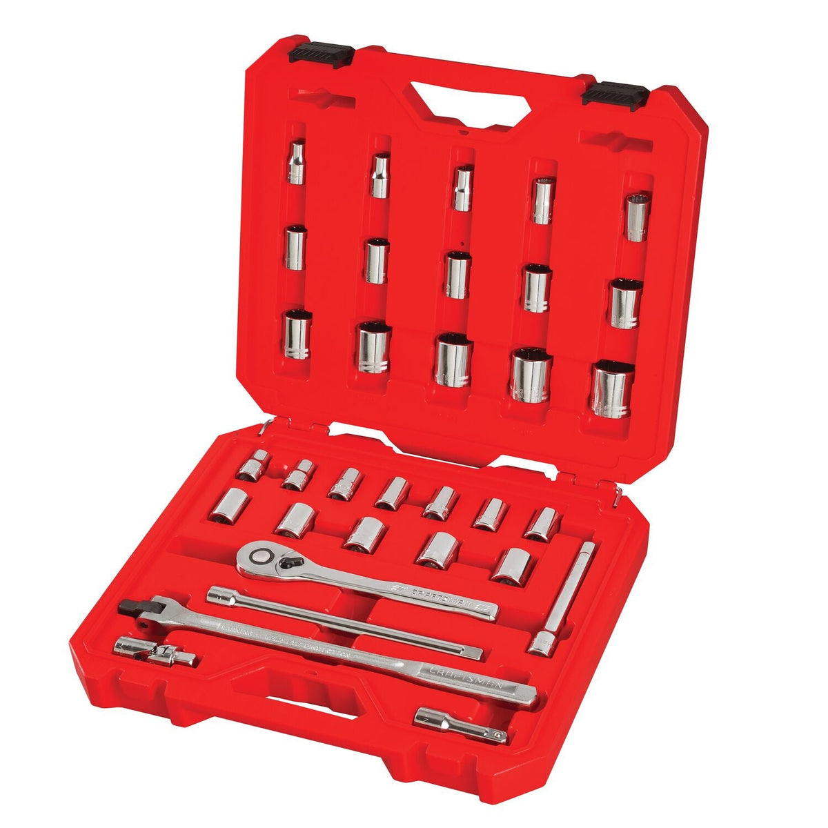 CRAFTSMAN 33-Piece Standard (SAE) and Metric Combination Polished Chrome Mechanics Tool Set, 1/2-in Drive w/ Hard Case