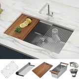 32 in. Single Bowl Workstation Tight Radius Undermount 16-Gauge Stainless Steel Kitchen Sink with Sliding Accessories - Super Arbor
