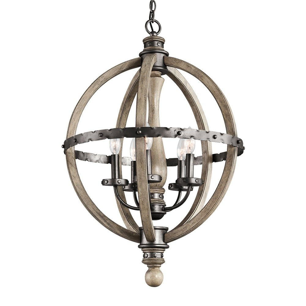 Kichler Evan 5-Light Antique Gray Transitional Cage WoodChandelier