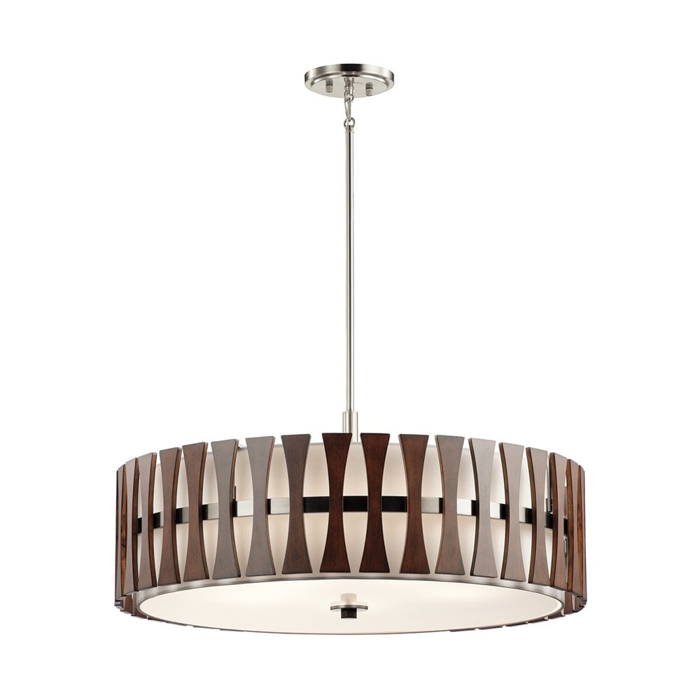 Kichler Cirus 5-Light Auburn Stained Transitional Etched Glass Drum Large Hanging Pendant Light