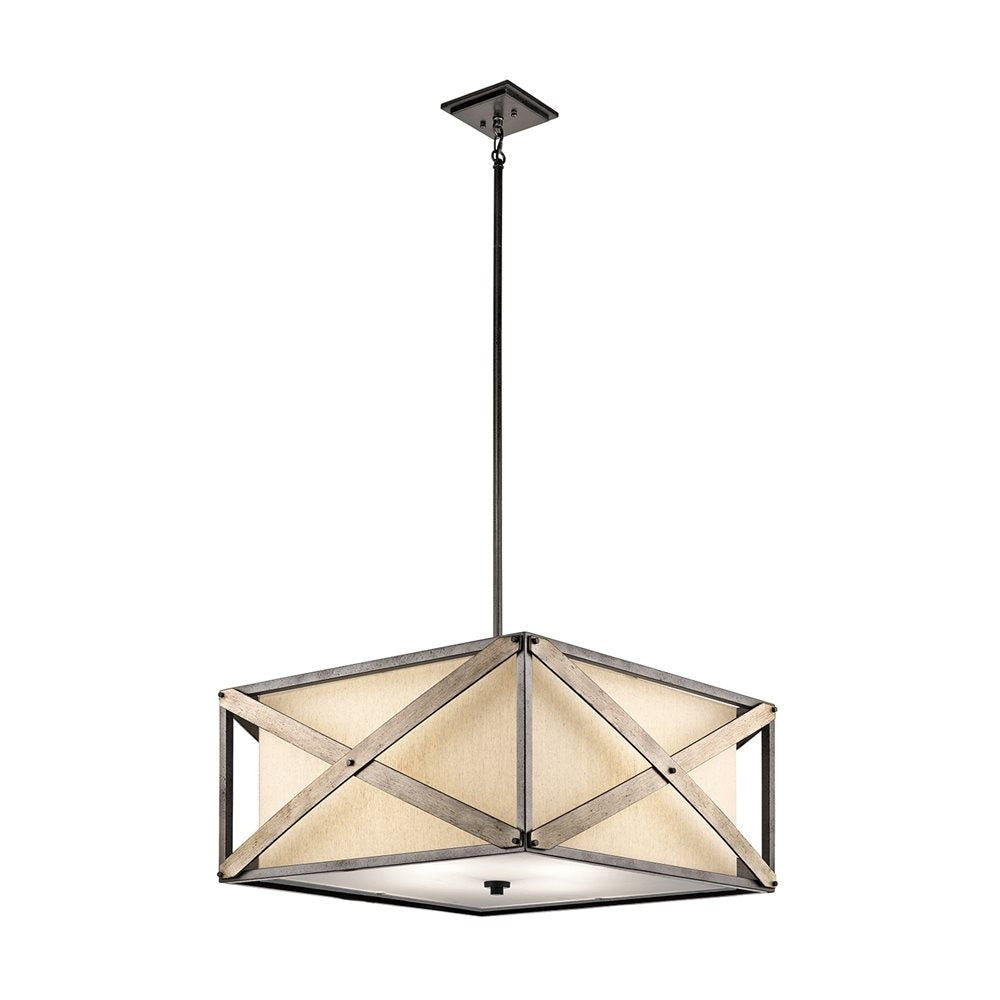 Kichler Cahoon 4-Light Anvil Iron Transitional Etched Glass Square Medium Hanging Pendant Light