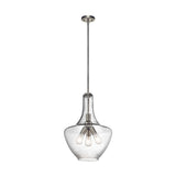 Kichler Everly 3-Light Brushed Nickel Transitional Seeded Glass Teardrop Led, Medium Hanging Pendant Light