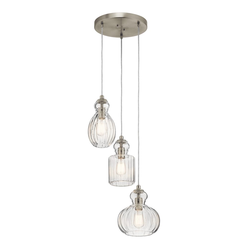 Kichler Riviera 3-Light Brushed Nickel Transitional Ribbed Glass Medium Hanging Multi-light