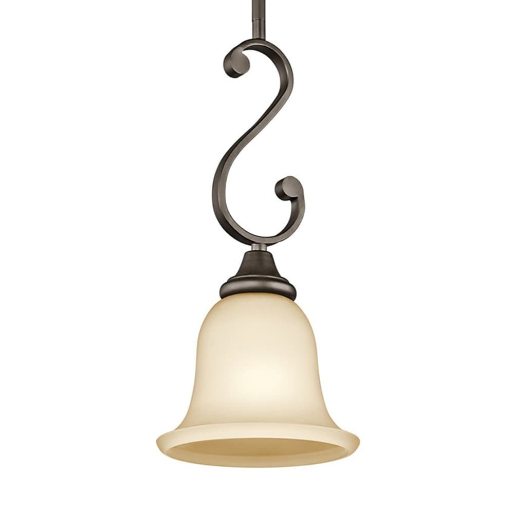 Kichler Monroe Olde Bronze Transitional Etched Glass Bell Pendant Light, 1-Light, 7-in W x 16-in H