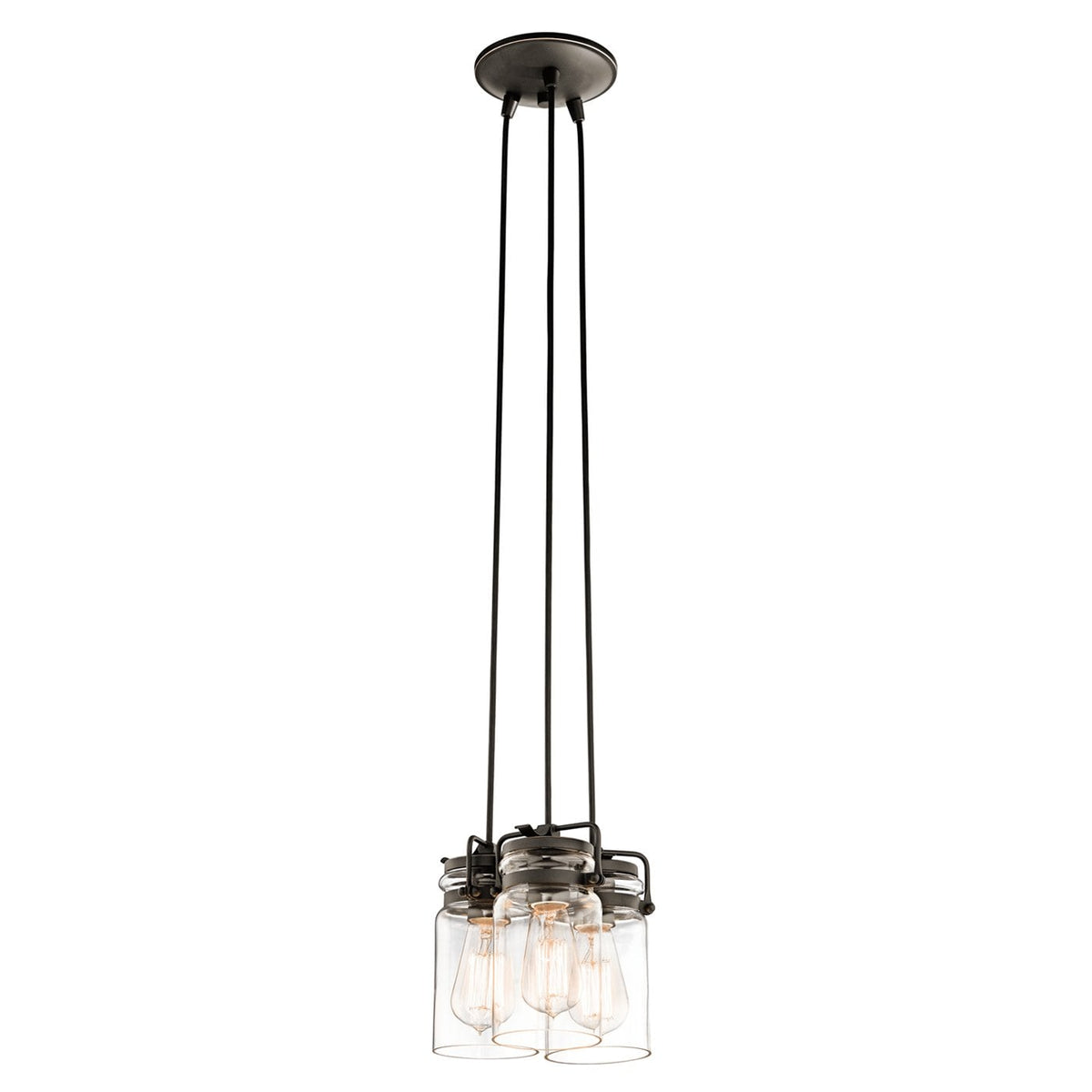 Kichler Brinley 3-Light Olde Bronze Transitional Clear Glass Jar Mini Hanging Pendant Light