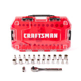 CRAFTSMAN VERSASTACK 24-Piece Standard (SAE) and Metric Gunmetal Chrome Mechanics Tool Set, 1/4-in Drive, Hard Case