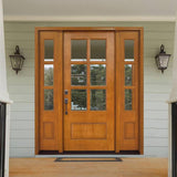 64 in. x 80 in. Craftsman Savannah 6 Lite RHIS Autumn Wheat Mahogany Wood Prehung Front Door with Double 12 in. Sidelite
