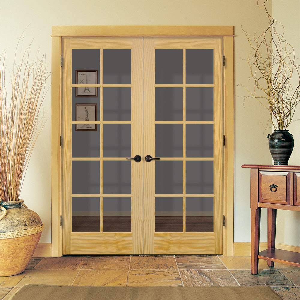 JELD-WEN 10 Lite Wood 48-in x 80-in Unfinished Pine Interior French Door with Clear Glass, Prehung, Hardware Included