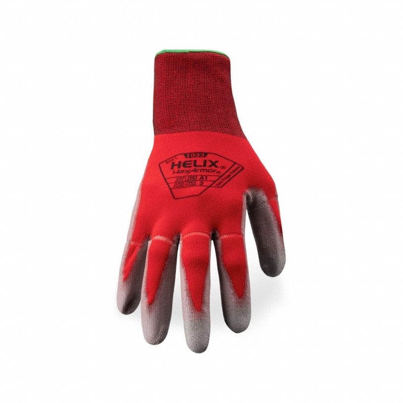 HEXARMOR Helix GP Knit Gloves - Size S (7) - Red Spandex with Gray Polyurethane Palm Coating