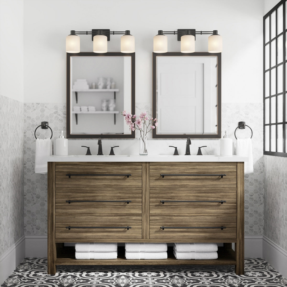 allen + roth Kennilton 60-in Gray Oak Double Sink Bathroom Vanity with Gray Oak Engineered Stone Top