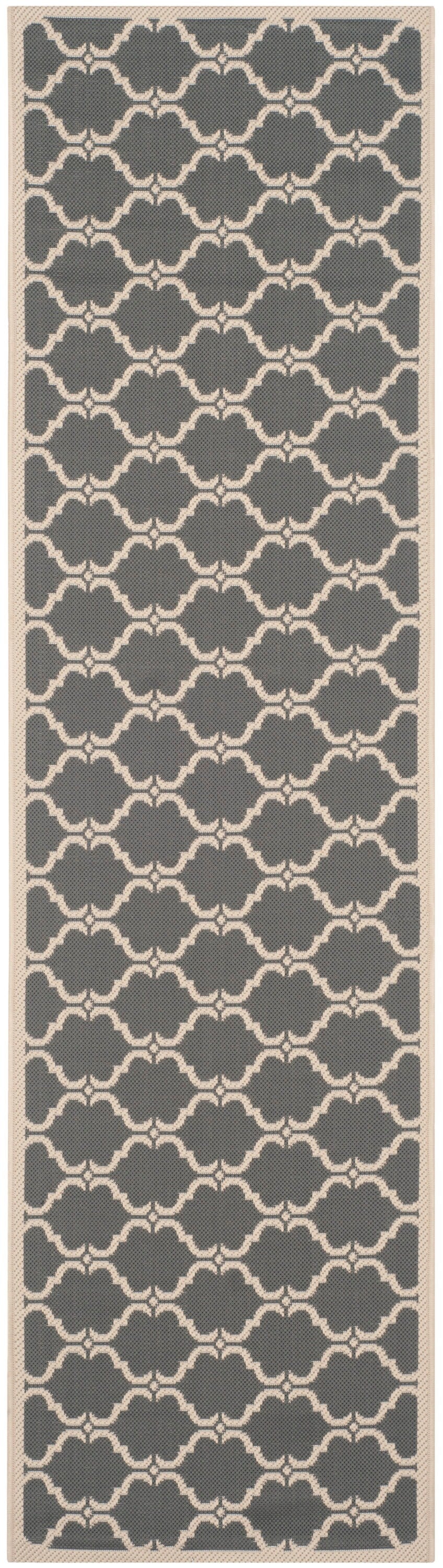 Safavieh Courtyard Aldo 2 x 12 Anthracite/Beige Indoor/Outdoor Trellis Coastal Runner