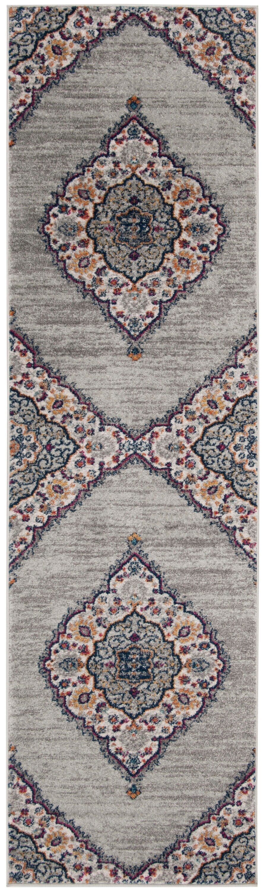 Safavieh Madison Suzian 2 x 8 Light Gray/Fuchsia Indoor Floral/Botanical Oriental Runner