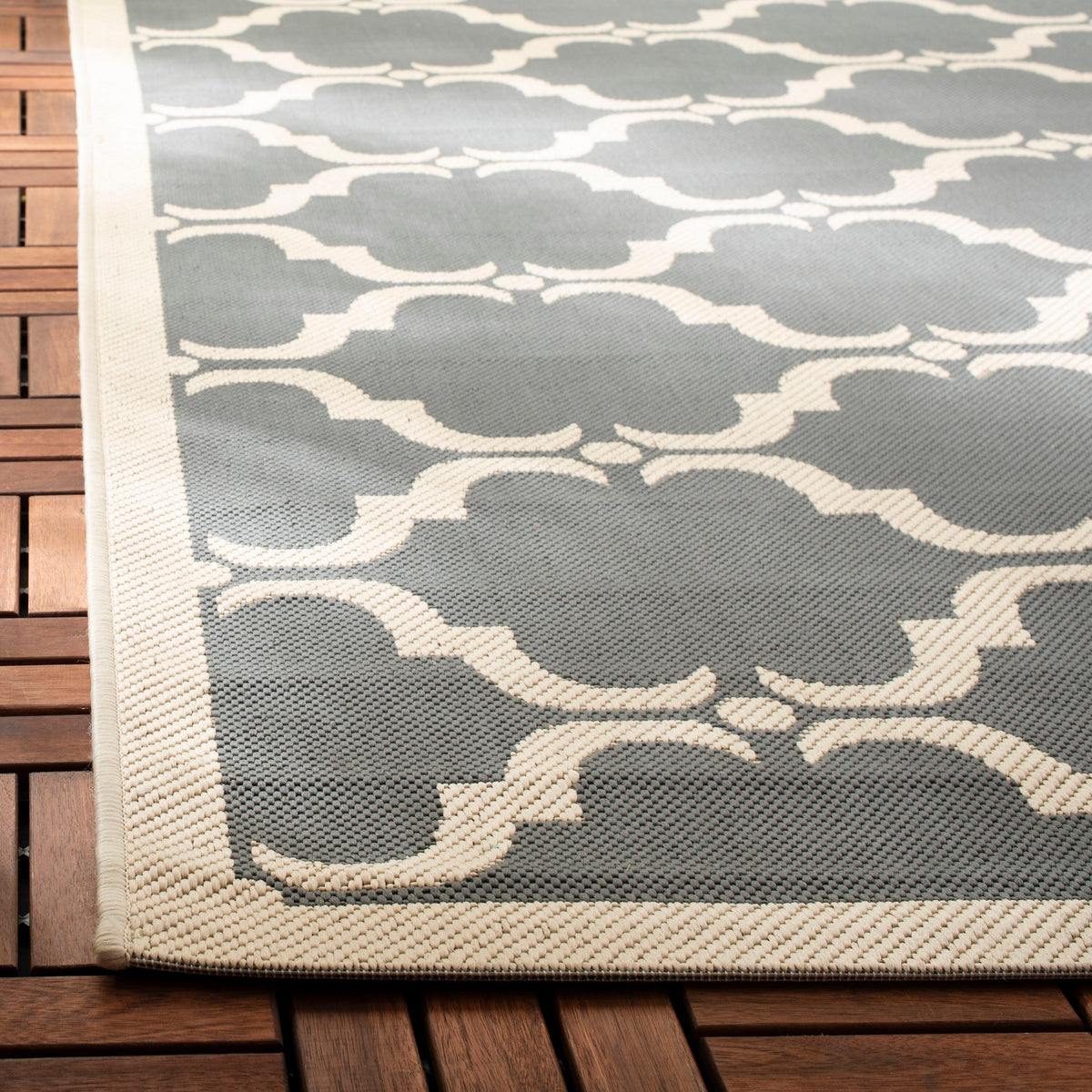 Safavieh Courtyard Aldo 2 x 12 Anthracite/Beige Indoor/Outdoor Trellis Coastal Runner