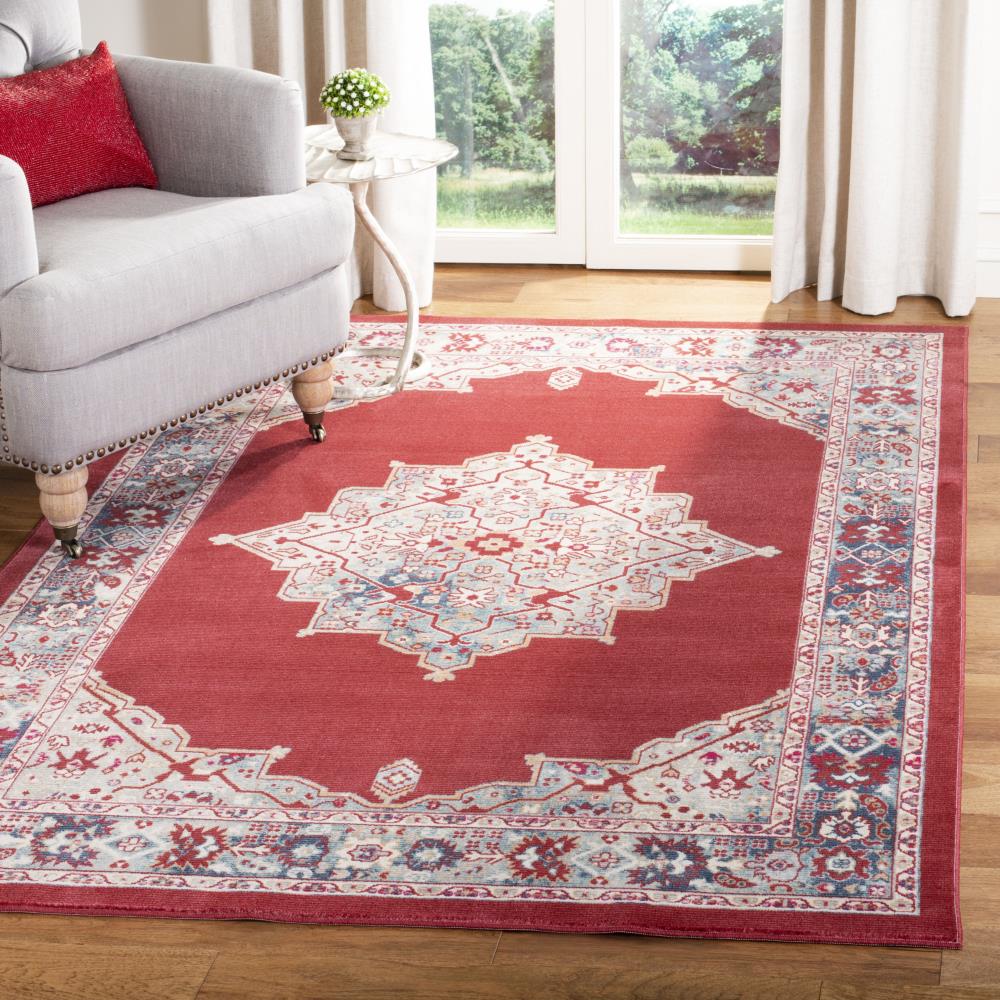 Safavieh Merlot Mitra 6 x 6 Red/Aqua Square Indoor Floral/Botanical Oriental Area Rug