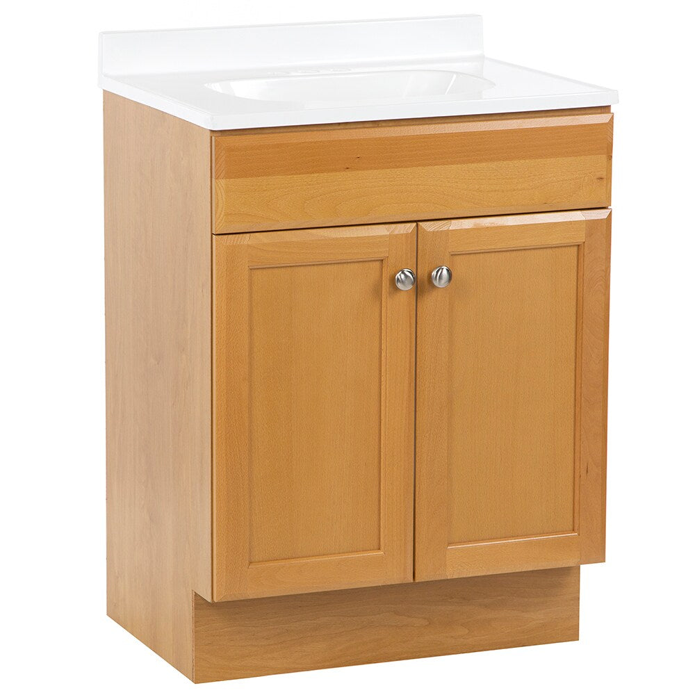 Project Source 24-in Golden Single Sink Bathroom Vanity with White Cultured Marble Top