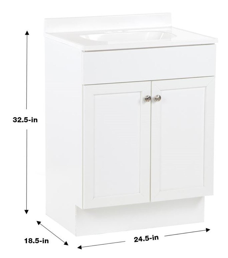 Project Source 24-in White Shaker Single Sink Bathroom Vanity with White Cultured Marble Top