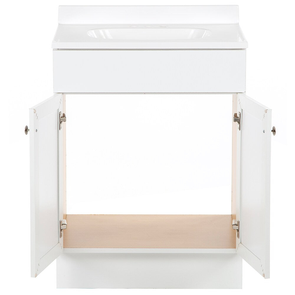 Project Source 24-in White Shaker Single Sink Bathroom Vanity with White Cultured Marble Top