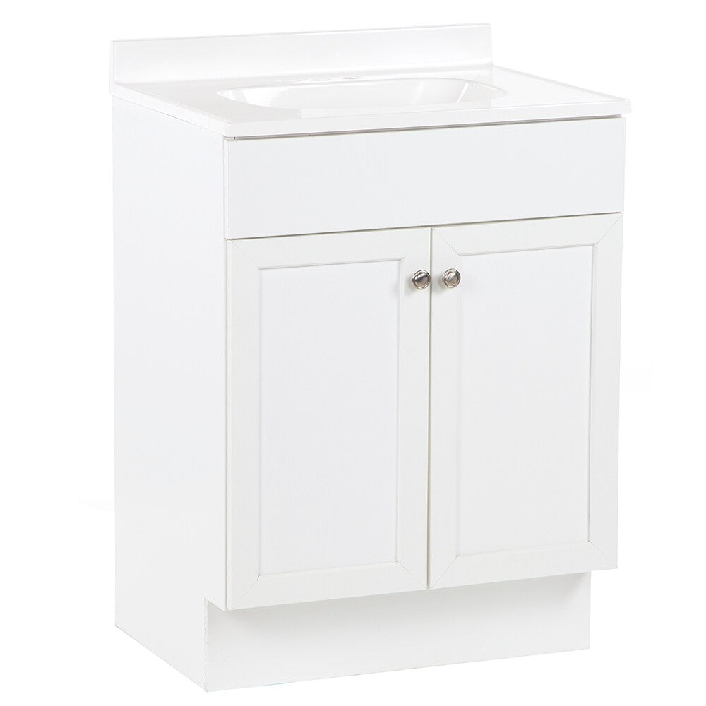 Project Source 24-in White Shaker Single Sink Bathroom Vanity with White Cultured Marble Top
