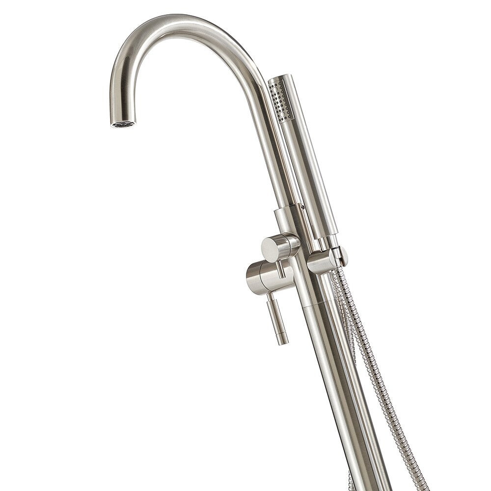 OVE Decors Athena 1-Handle Freestanding High-Arc Bathtub Faucet with Hand Shower, Satin Nickel (Valve Included)