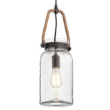 Kichler Clove Hitch Weathered Bronze Farmhouse Clear Glass Cylinder Pendant Light, 19.25-in H x 6.5-in W