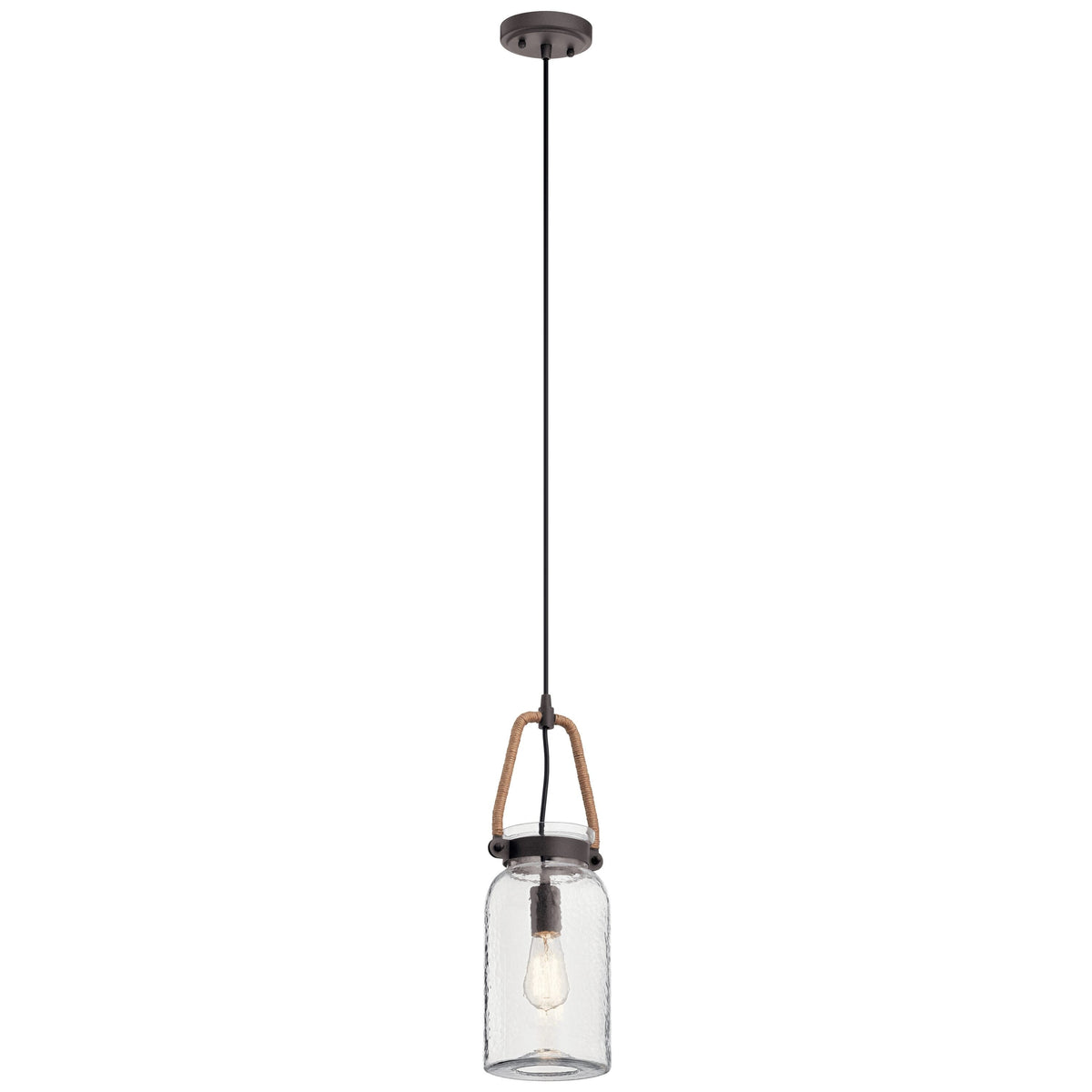 Kichler Clove Hitch Weathered Bronze Farmhouse Clear Glass Cylinder Pendant Light, 19.25-in H x 6.5-in W