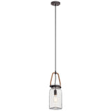Kichler Clove Hitch Weathered Bronze Farmhouse Clear Glass Cylinder Pendant Light, 19.25-in H x 6.5-in W