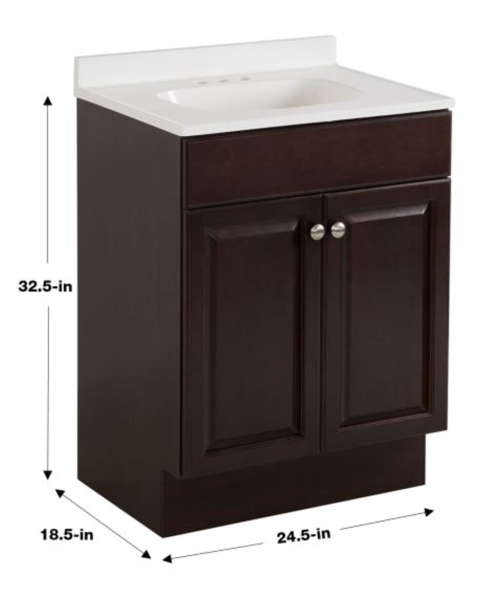 Project Source 24.5-in Java Single Sink Bathroom Vanity with White Cultured Marble Top