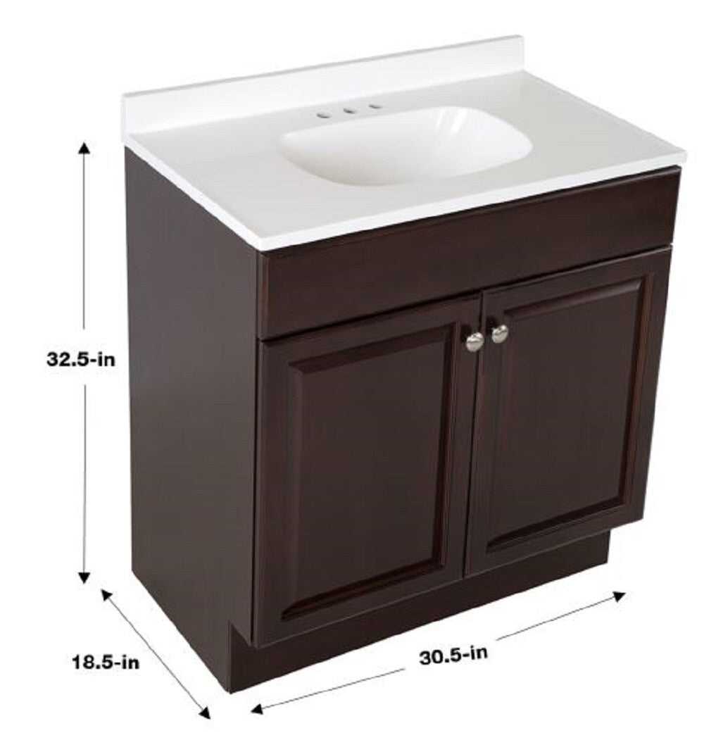 Project Source 30.5-in Java Single Sink Bathroom Vanity with White Cultured Marble Top