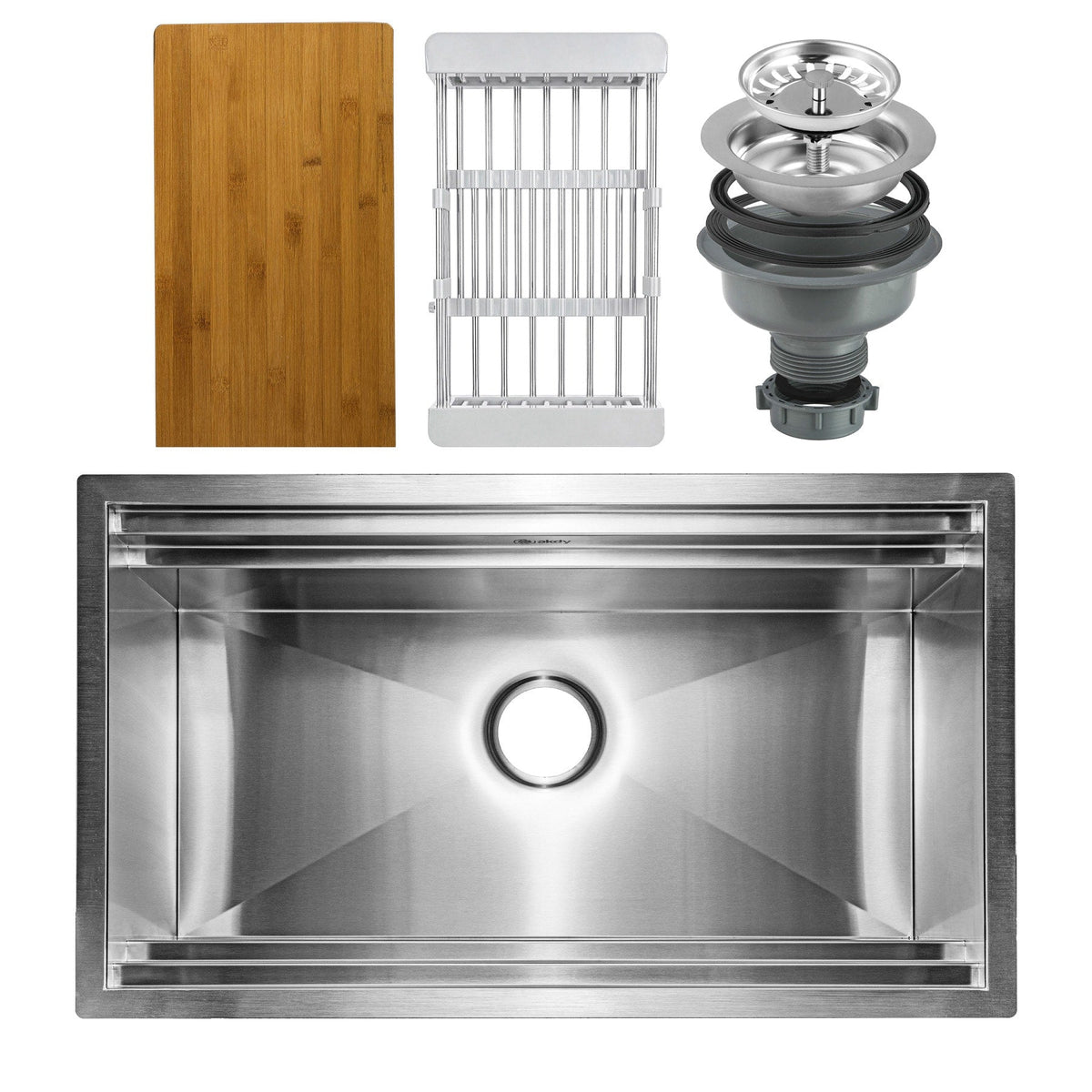 AKDY Handmade 32-in x 18-in Stainless Steel Single Bowl Undermount Commercial Workstation Kitchen Sink All-in-One Kit