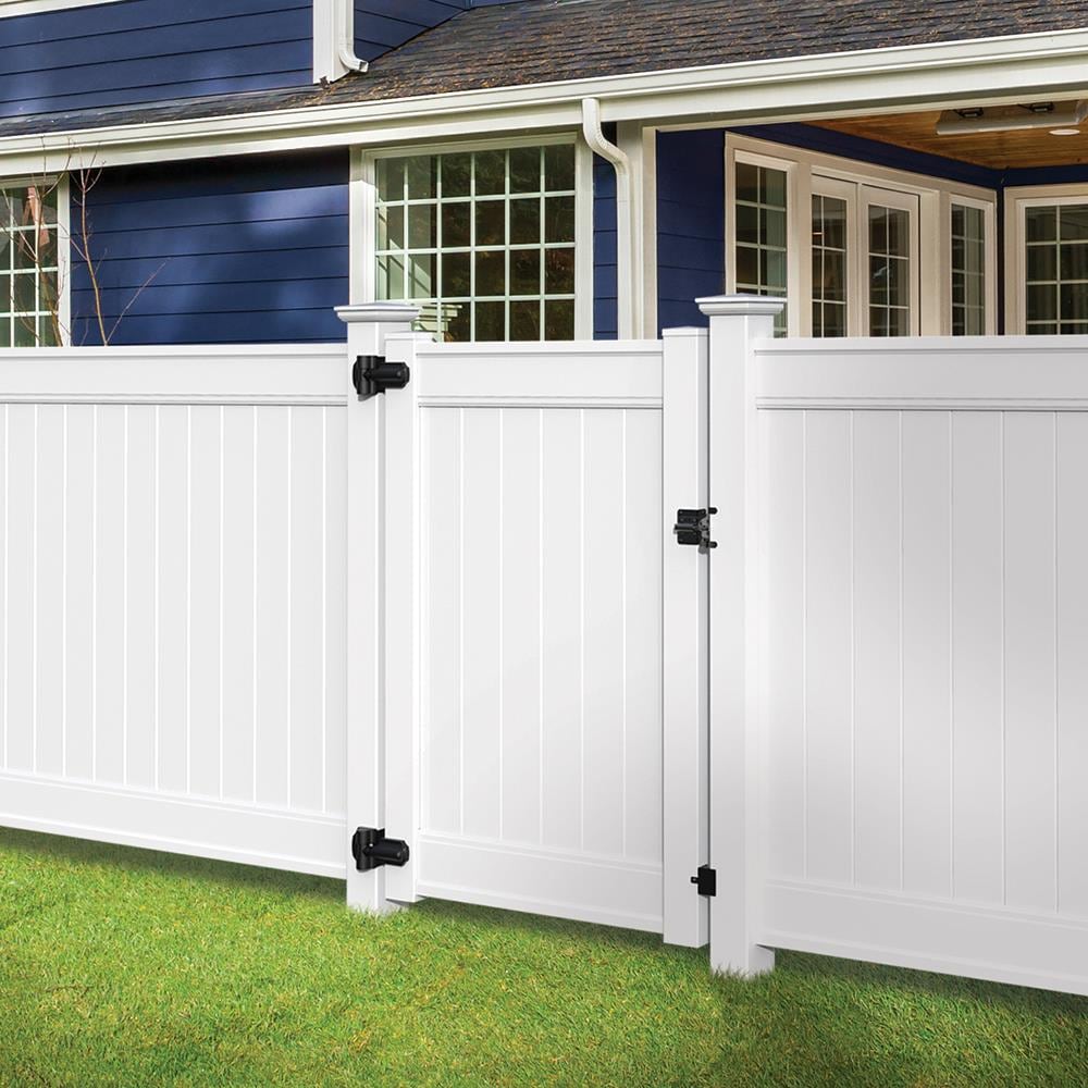 Freedom Emblem 5-ft H x 4-ft W White Privacy Vinyl Flat-top Fence Gate Kit (Unassembled)